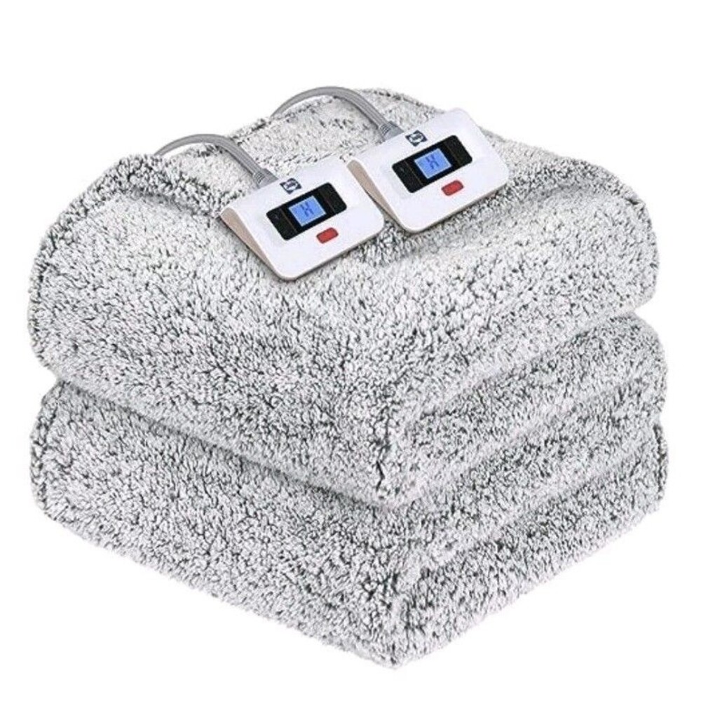 Sealy Electric Blanket Queen Flannel Sherpa Heated Reversible Gray 84x90 NEW
